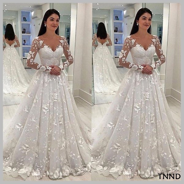 long sleeve deep v wedding dress