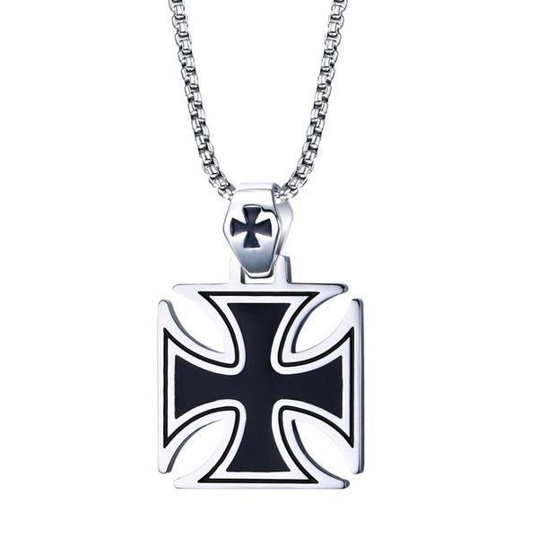 Men's Stainless Steel Gothic Templar Cross Shield Pendant Necklace Punk Rock P41 