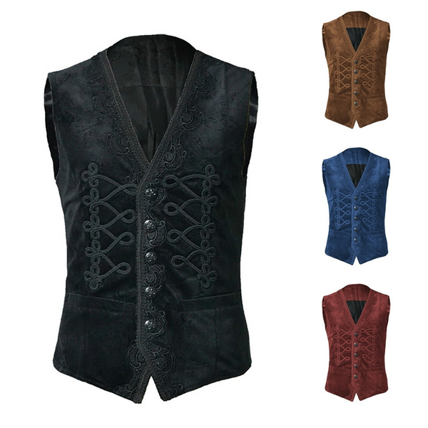 4 Colors Gothic Men's Fashion Button Up Pirate Renaissance Knight ...