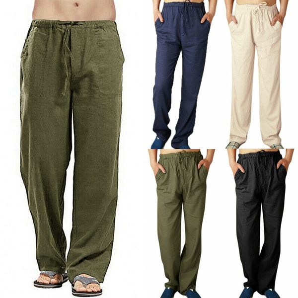 Buy THWEI Linen Pants Mens Casual Pants Drastring Loose Fit Summer Pants  Lightweight Casual Beach Pants for Men-Khaki-L at Amazon.in