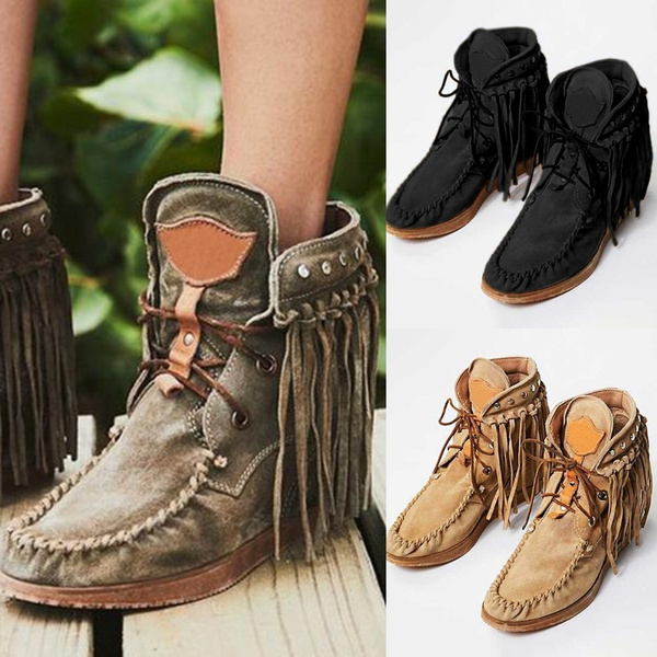 casual flat moccasin boots