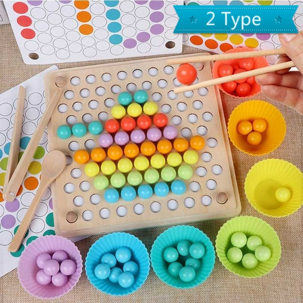 New Kids Early Learning Educational Montessori Color Sorting Wooden Toys  Hands Brain Training Clip Beads Math Toy Game for Children