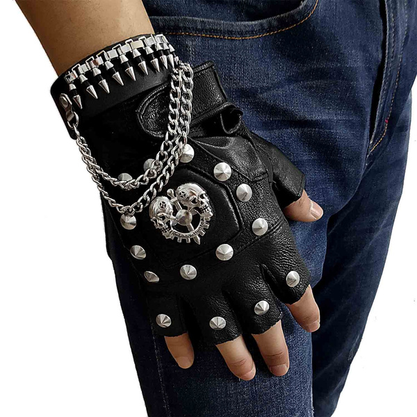 Details about   NEW Themed   Punks LEATHERLOOK STUDDED FINGERGLOVES 
