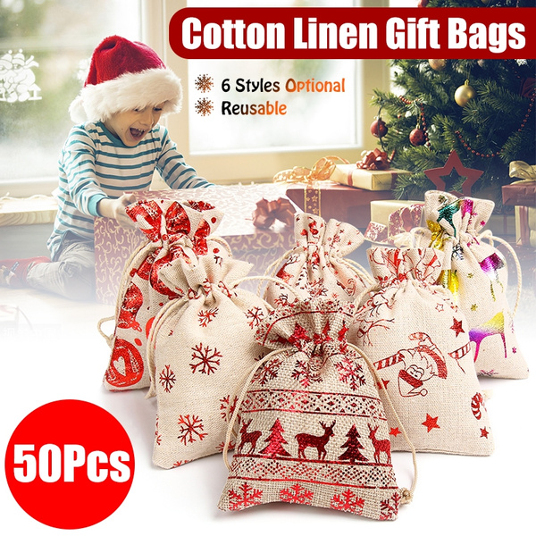 34 PCS Christmas Gift Bags Assorted Sizes Gift VEYLIN Christmas Drawstring Bags