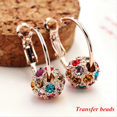  Austrian Crystal Ball 18K Gold Colorful Diamond Earrings Lucky Transfer Beads Circle Hoop Earrings Women's Exquisite Jewelry