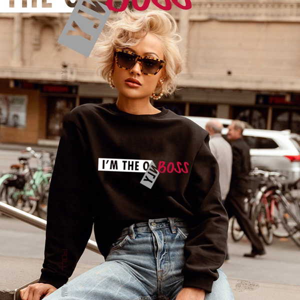 Femmes Mode Lettre Imprimé À Manches Longues Casual Noir