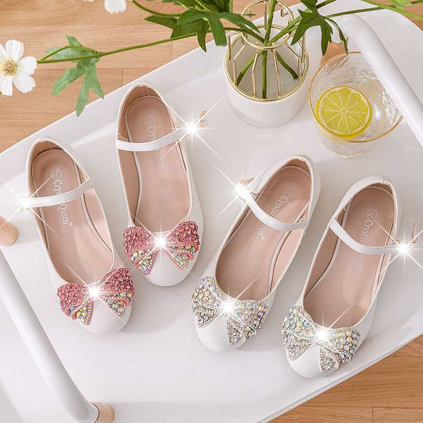 KIDS CHILDREN GIRLS INFANTS LOW HEEL WEDDING PARTY DIAMANTE BOW SANDALS  SHOES SZ | eBay