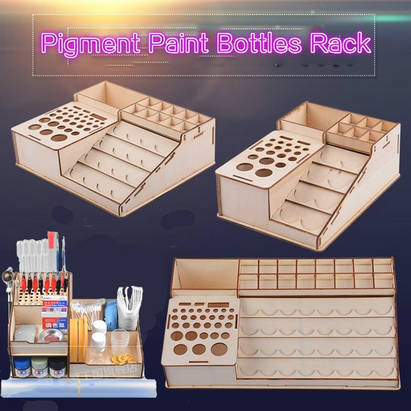 Wooden Pigment Paint Bottles Rack Organizer Epoxy Tools Storage