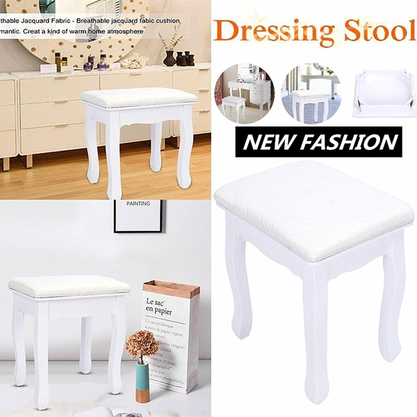 Hot Vintage White Dressing Table Stool Chair Make Up Seat Home Bedroom Beauty Wish