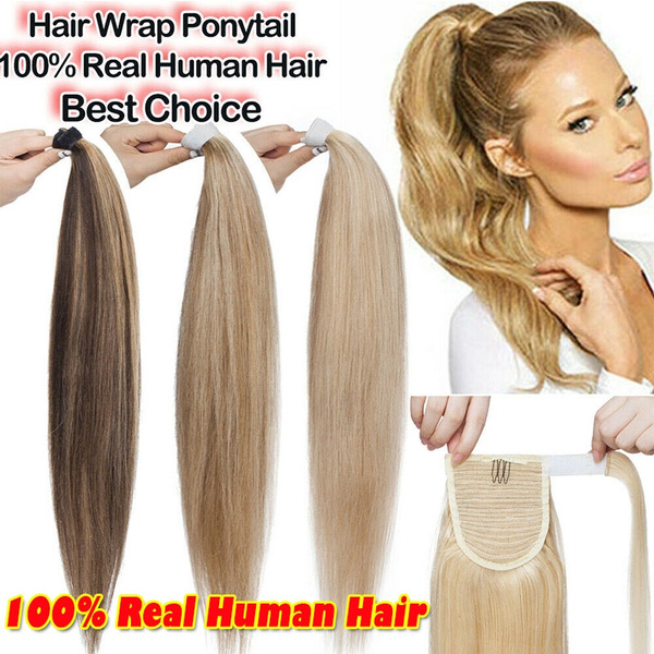 100% Real Thick Brazilian Human Hair Wrap Around Ponytail Clip In Remy  Human Hair Extension 14-20in | Wish