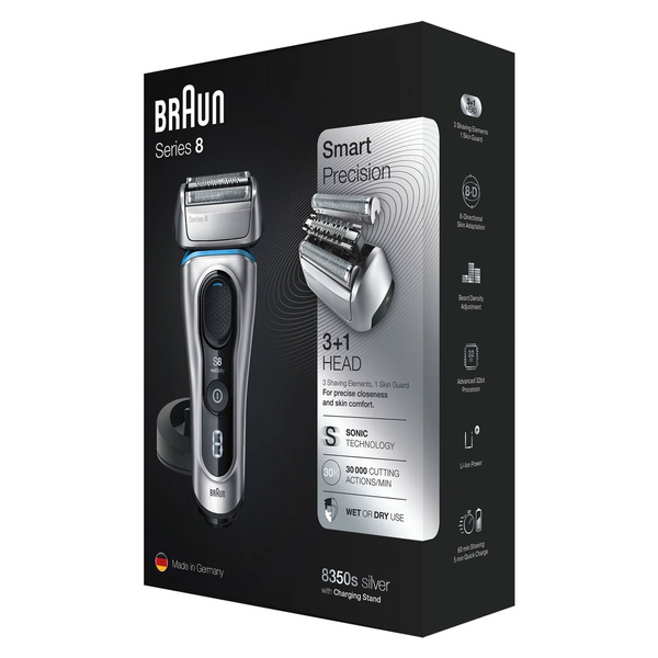 Braun Series 8 8350s Electric Shaver with Charging Stand & Fabric Case  Silver