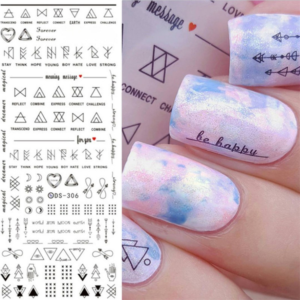 Letter Words Nail Sticker Tribal Sign Text 3d Nail Sticker Leopard Adhesive Stickers Nail Art Wraps Manicure Decoration Wish