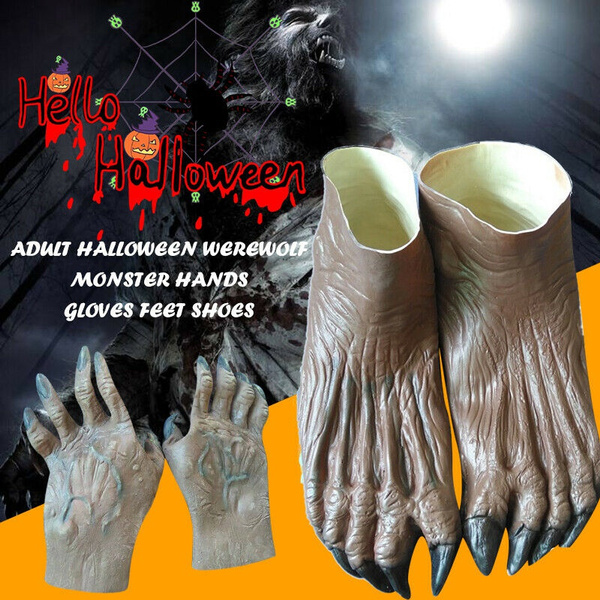 1pair Werewolf Moster Ghost Hands Gloves Feet Shoes Adult Halloween Fancy Costume Supplies Wish