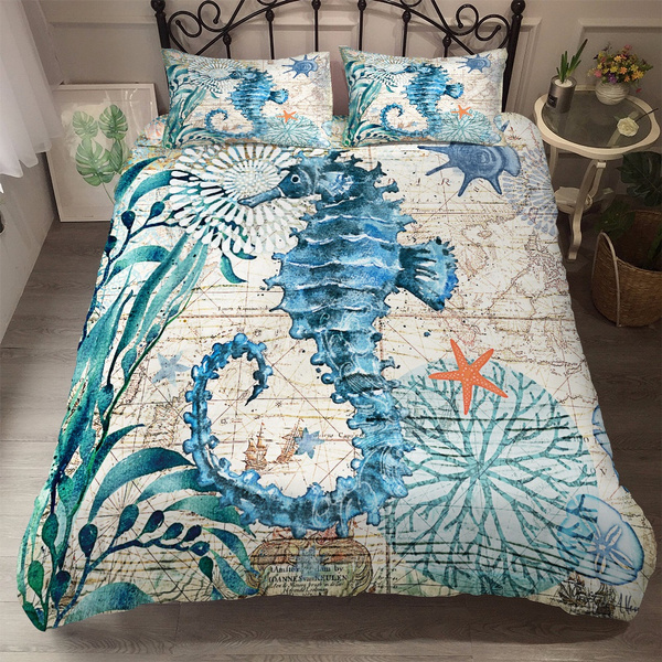Blue Big Seahorse 3D Printing Duvet Quilt Doona Covers Pillow Case Bedding Sets