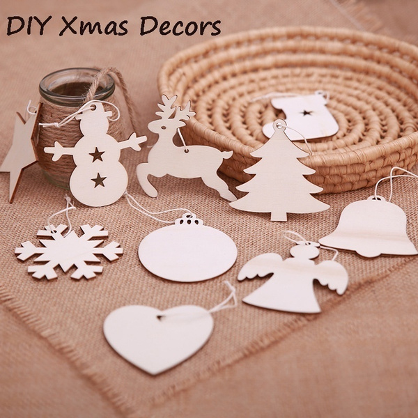 10 Pcs Christmas Wood Chip Tree Ornaments Xmas Hanging Pendant Home Decor Gifts 