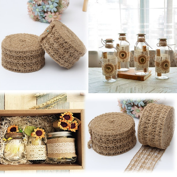 DIY Home Decor Burlap Rope Natural Hessian Jute Twine Hollow Flower Pattern