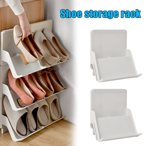 2pcs Nordic Style Shoe Rack Multi Layer Assembly Vertical Dust Proof Plastic Shoe Storage Shelf Wish