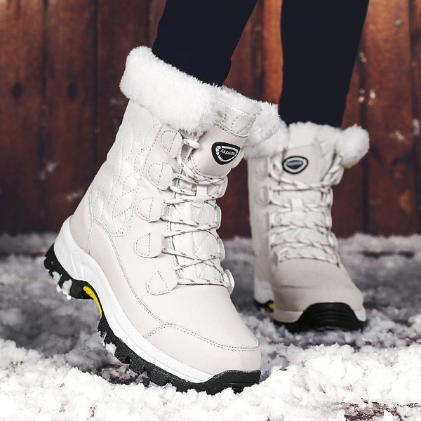 Moclever Boots for Women Snow Winter Women Ladies Snow Boots Waterproof Faux Suede Mid-Calf Boots Fur Warm Lining Shoes