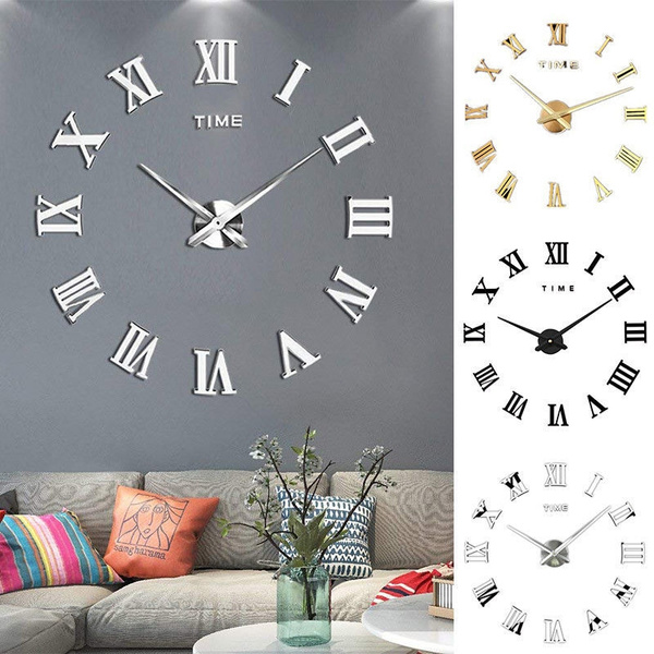 Diy 3d Wall Clock Roman Numerals Large Mirrors Surface Luxury Big Art Wish - Luxury Large Diy 3d Wall Clock