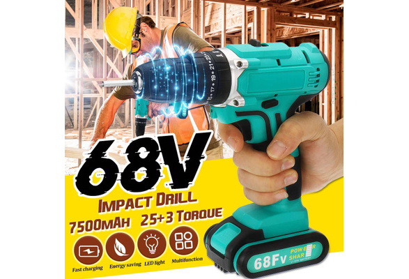 68V Electric Cordless Drill Impact Driver Screwdriver 2-Speed 7500mAh 25+3N.M 