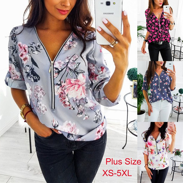 Zainafacai Womens Summer Shirts Lace Blouses Floral Graphic Tees Short Sleeve V Neck Shirts Plus Size Zipper Comfy Tops 