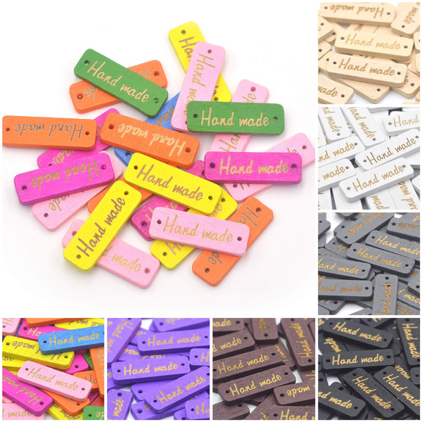 50pcs Assorted Colorful Engraved Wooden Button Label Tags with 2 Holes ...