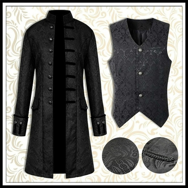 Men's Steampunk Vintage Tailcoat Jacket Gothic Victorian Frock Black Steampunk Buttons Coat Uniform Costume