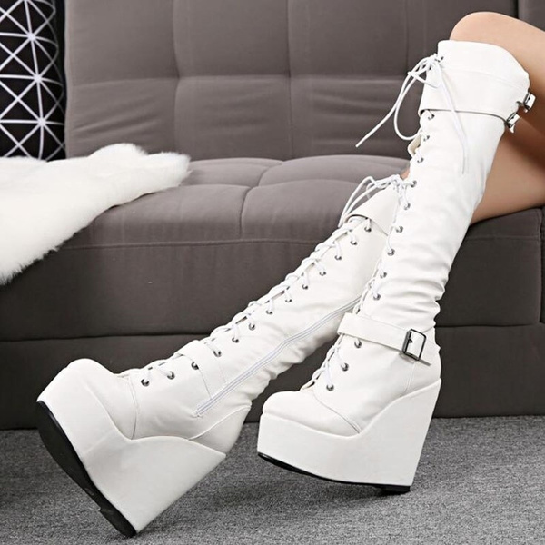 wedge boots white