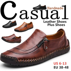 3 Colors Men Zipper Slip-on Shoes Leather Flats Loafers Casual Breathable Shoes