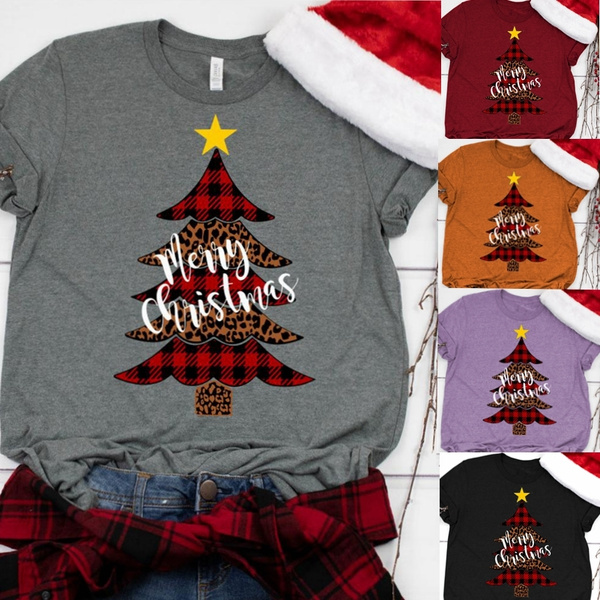 Merry Christmas tshirt  womens Christmas tee buffalo check christmas tree tshirt  plaid Christmas tree tshirt
