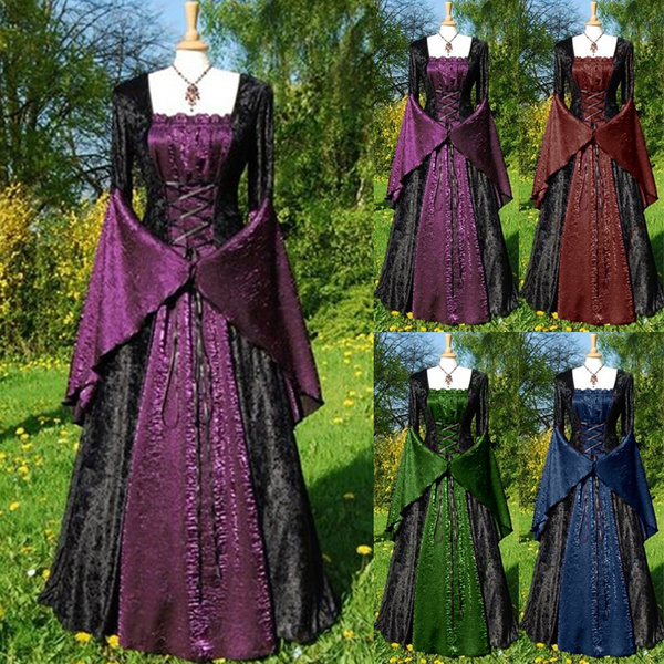 Women Renaissance Long Dress Cosplay Victorian Robe Medieval Costume  Halloween