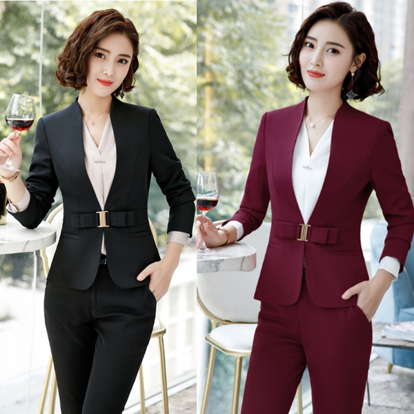 Womens Blazer Pant Suit Elegant Slim Business Office Ladies Set with Trouser  | eBay