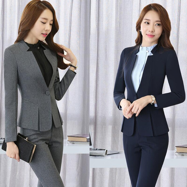 Womens Blazer Pants Suits Elegant Slim Jacket Business Office Formal Work  Set