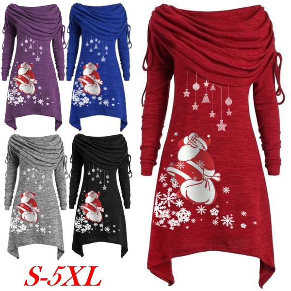 Women's Fashion Plus Size Long Sleeve Christmas Santa Claus Snowflake ...