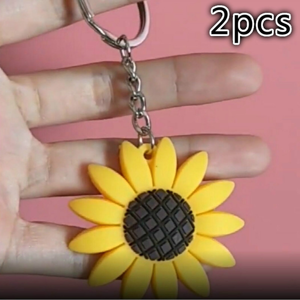 opvise Flower Keychain Refreshing Acrylic Cute Clear Print DIY Gift Slim  Rose Sunflower Car Key Ring Pendant Bag Accessories 