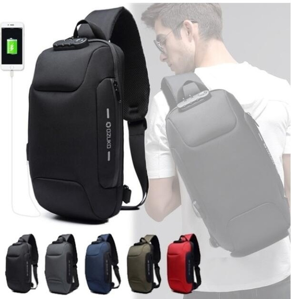 Multi-function Lock Design Bag Men's Shoulder Bag Anti-theft USB ...