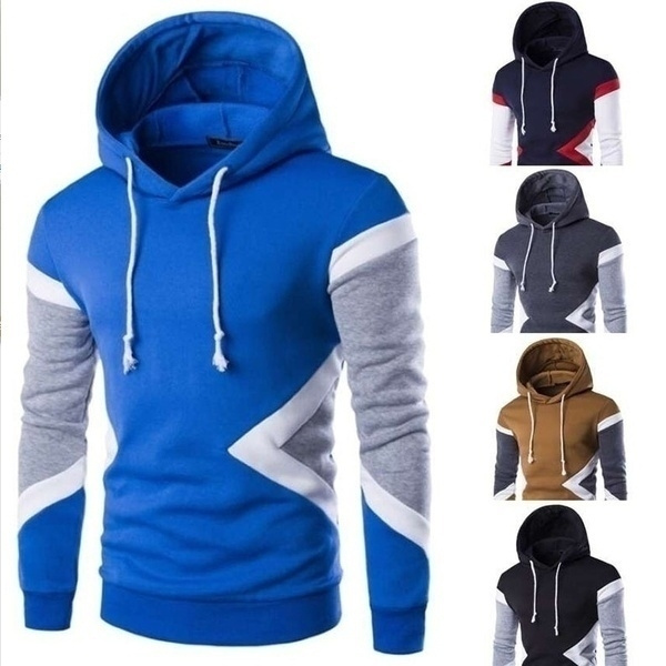 New Mens Fashion Sweatshirt Hit Color Men Hoodies Hip Hop Side Men