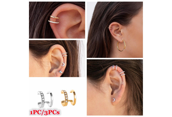 Ear Cuff No Piercing Diamond Wavy Design Ear Clip Gold And Silver – Huge  Tomato