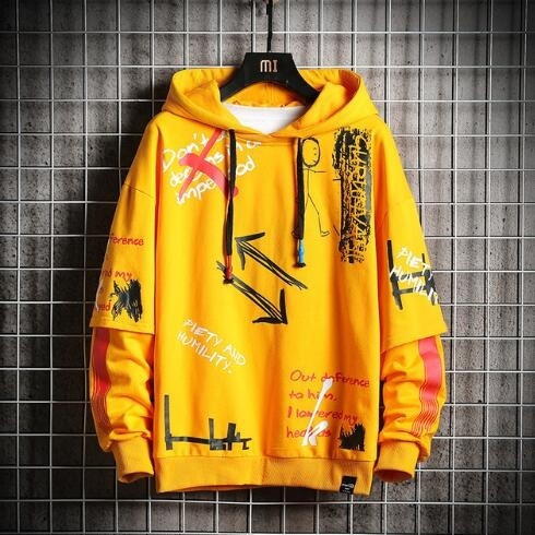 Harajuku Style Graffiti Hoodie Hip hop Print Pullover Men s Casual