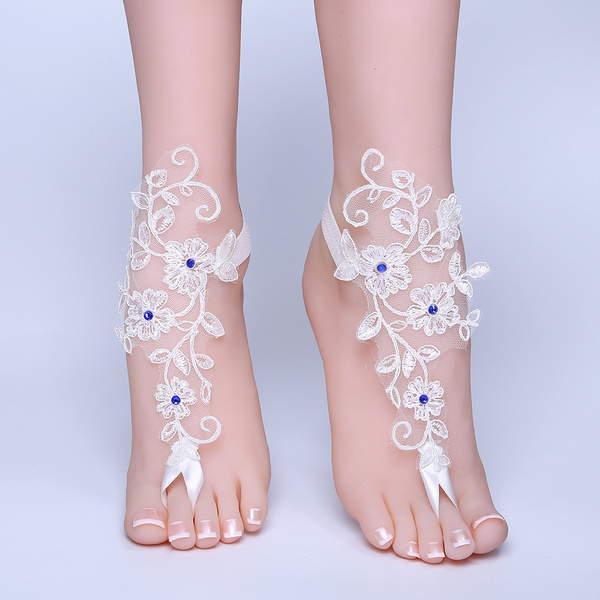Bridal tulle dot mesh ruffle anklets beige | women's shoe accessory |  Bridal anklet, Barefoot sandals wedding, Bare foot sandals