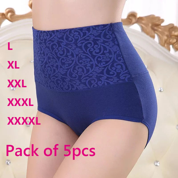 5pcs/pack Women Cotton Panties Plus Size High Waist Tummy Control Underwear  Ladies Knickers Briefs (Color:assorted colors)