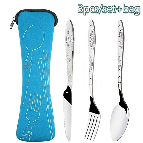 3pcs/set Dinnerware Portable Printed Stainless Steel Spoon Fork Steak ...