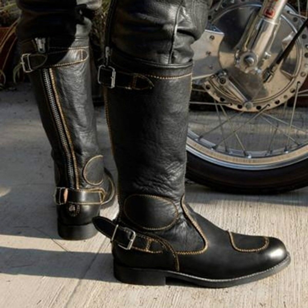 Mens motorcycle boots with on sale zipper