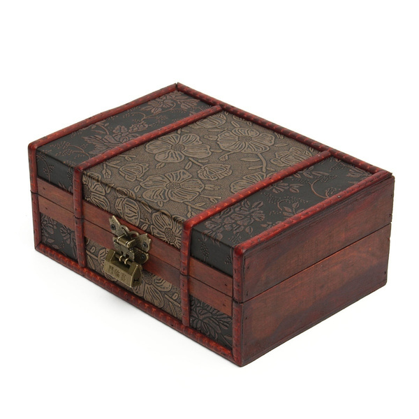 Large Decorative Trinket Jewelry Lock Chest Handmade Wooden Storage Box 