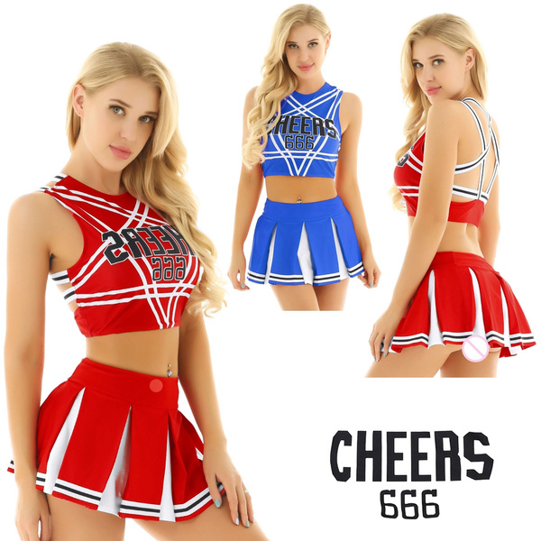 Red Blue Women Adult Cheer Leader Costume Classic Cheerleading Uniform ...