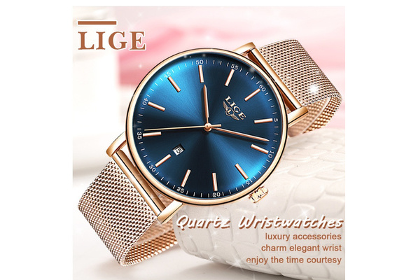 LIGE Luxury Ladies Business Calendar Watch Orologi Con Cinturino in Acciaio  Inossidabile Al Quarzo Impermeabile in Oro Rosa | Wish