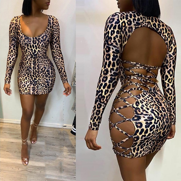 Sexy Women Leopard Lace Up Backless 