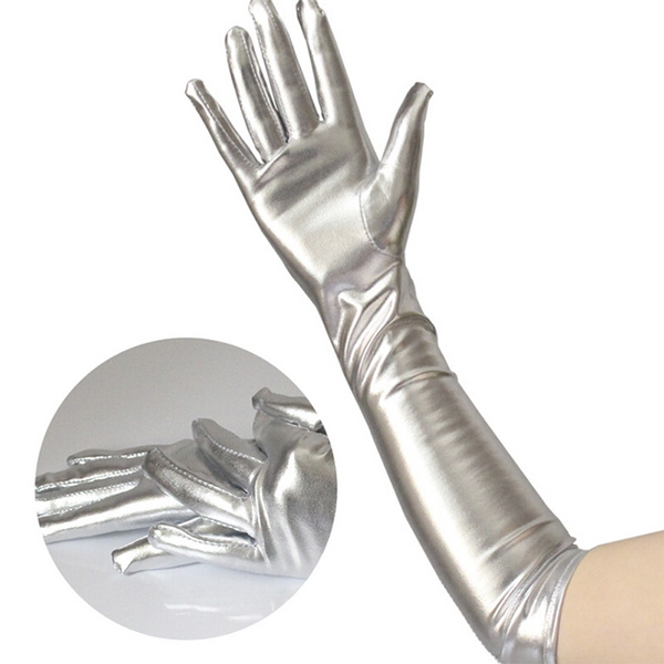 Sexy Women Shiny Long Gloves Leather Wet Look Latex Party Opera Costume ...