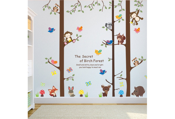 Kids Nursery Wall Stickers Animal Tree Owl Lion Monkey Fox Childrens