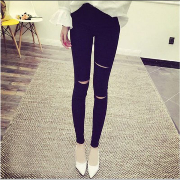 Shredded hole, small pencil, leggings 